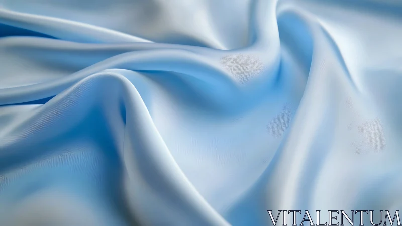 Smooth pale blue satin fabric forms soft specular wave folds