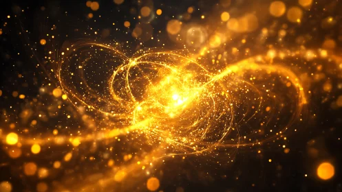 Quantum-scale golden particle vortex under dynamic turbulence.