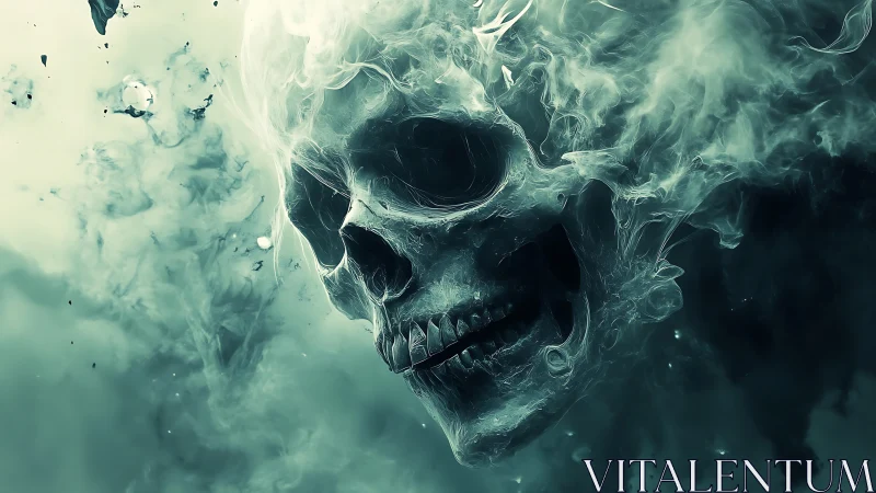 Ghostly smoke skull emerges from eerie green mist