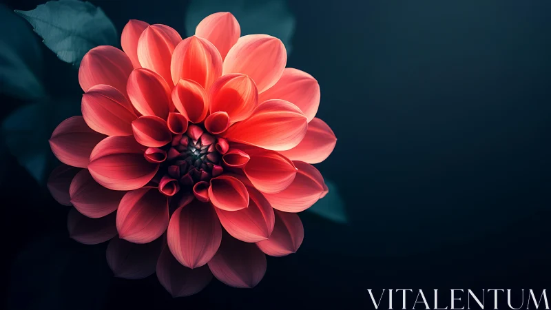 Coral Dahlia Unfolds Against Mysterious Twilight
