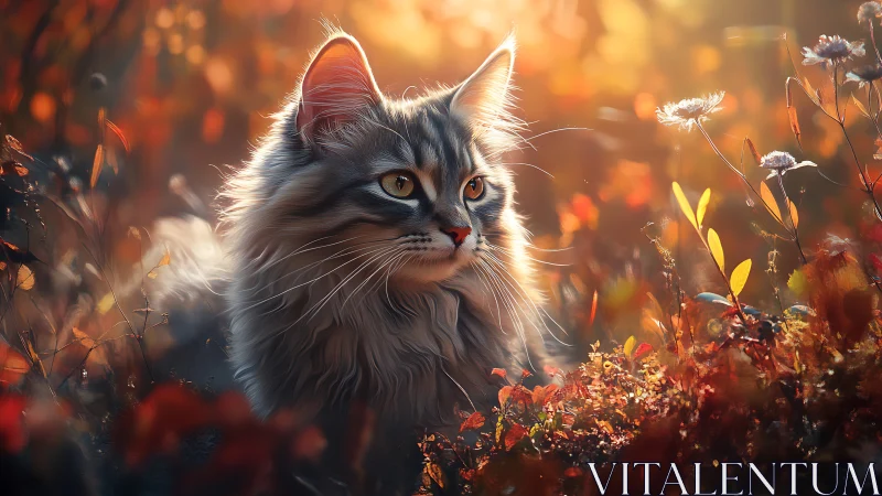 Autumn's Golden Gaze: A Cat's Peaceful Moment.