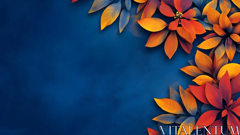 Midnight sapphire canvas crowned with ember-bright blooms.