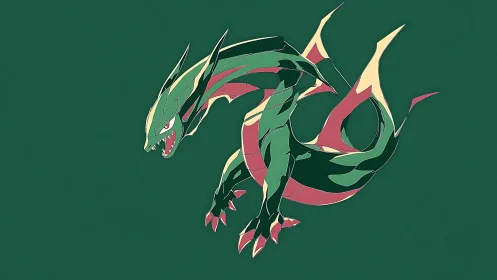 Serpentine emerald dragon coiled in minimalist void.