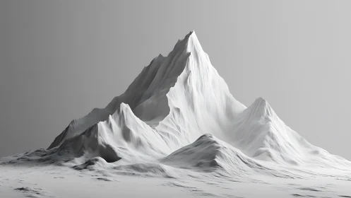 Monochrome high-poly mountain massif with soft studio lighting