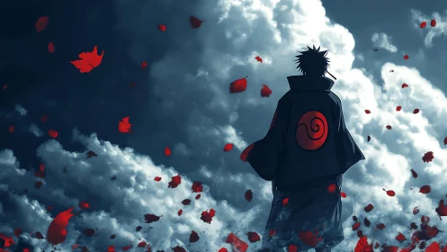 Stormwalker in scarlet leaves beneath brooding clouds.