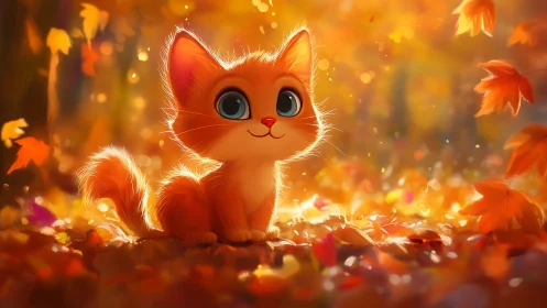 Felid Character Rendered with Warm Chromatic Bokeh and Autumn Foliage Integration