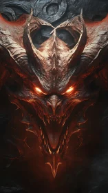 Infernal dragon skull with molten eyes and gaping maw.