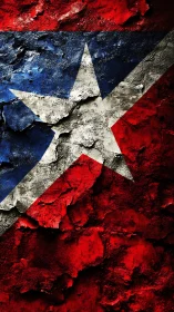 Textured flag design overlays rough cracked stone surface