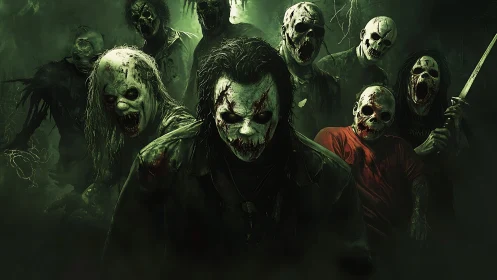 Horror horde of masked undead advances through toxic fog