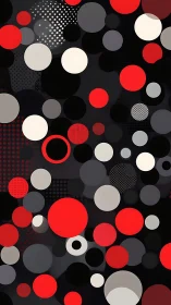 Geometric bokeh field arranges red, gray, and white circles on black