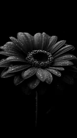 Gerbera Daisy with Water Droplet Coverage in Monochromatic Luminescence.