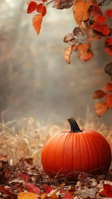 Single autumn pumpkin under shallow depth, warm diffuse light