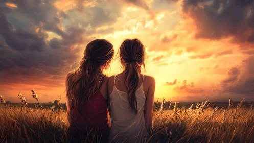 Golden hour friendship glows as two girls share a quiet sunset