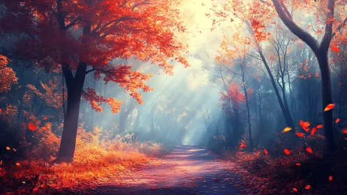 Autumn's Luminous Cathedral: Where Falling Leaves Dance Through Sacred Light