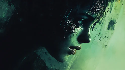 Mysterious green portrait quietly reveals a reflective soul