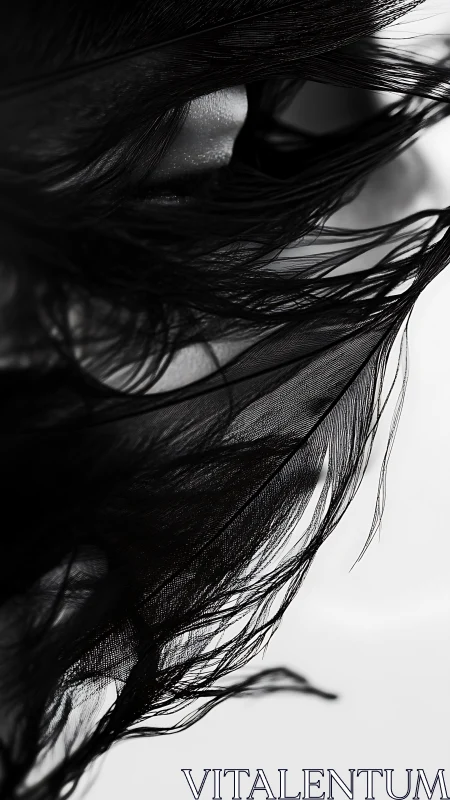 Whispering black strands sketch a secret across soft light