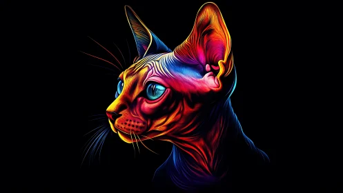 Neon Cat Head Portrait with Vibrant Chromatic Gradient