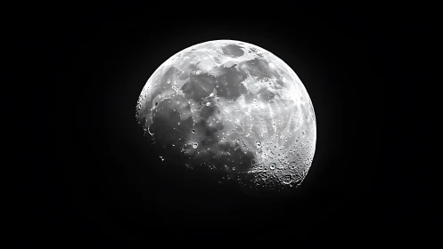 Lunar hemisphere in stark monochrome astrophotography study.