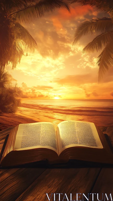 Sunlit scripture unfolds where shoreline meets eternity.