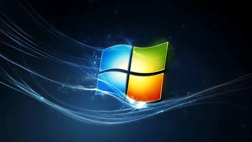 Windows logo on dark abstract blue light background.