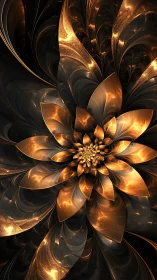 Molten midnight blossom unfolding in radiant copper light.