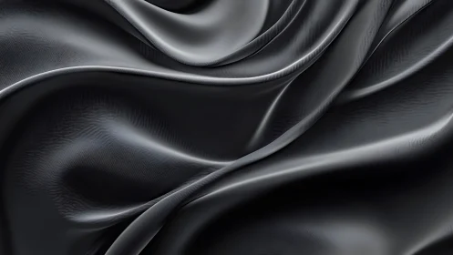 Photorealistic black satin drapery with sculpted wave folds.