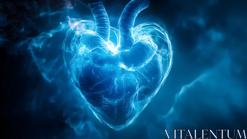Glowing Anatomical Heart in Luminous Blue Digital Art Style. Glowing Anatomical Heart in Luminous Blue Digital Art Style.