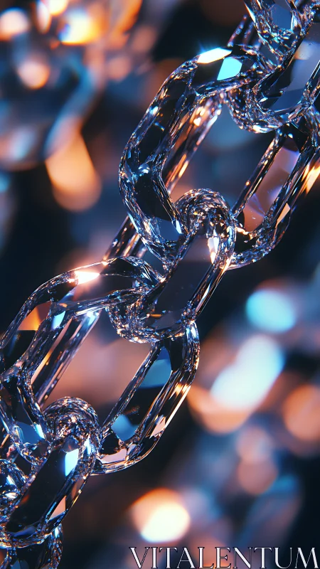 Crystal chain macro with neon bokeh lighting effects.