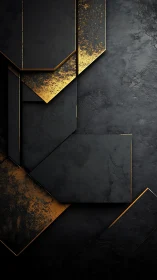 Black geometric panels with sharp gold metallic accents.