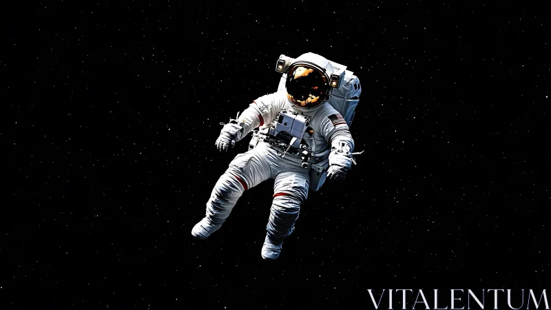 Lone astronaut drifts calmly through a quiet, starry space