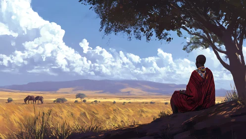 Peaceful savannah lookout with a quiet moment of reflection.