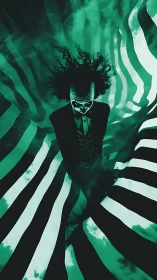 Whimsical trickster drifting through swirling striped dreams.