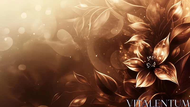 Golden Flowers with Luminous Bokeh and Particle Effects