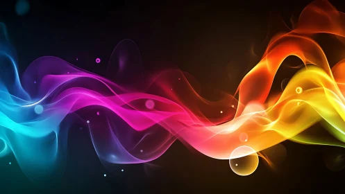 Colorful light waves flow across a dark abstract space.