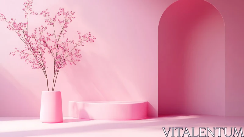 Soft pink minimalist archway scene evokes tranquil elegance