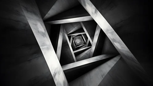 Rotational concrete tunnel with recursive polygonal perspective.