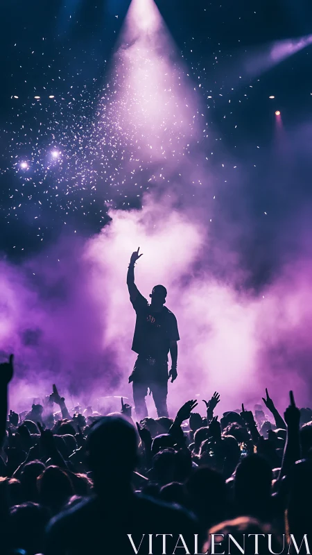 Silhouetted performer commands stage under violet haze