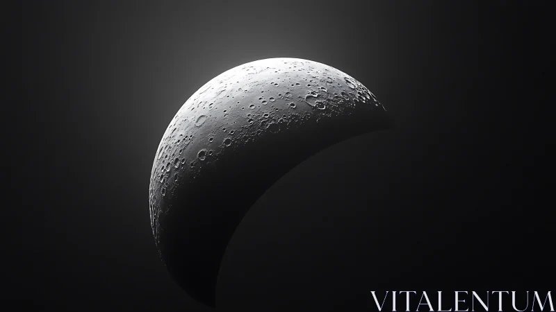 Crescent moon surface rendered with detailed crater relief