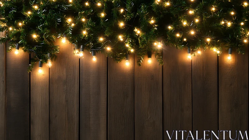 Warm string lights draping over rustic wooden wall background.