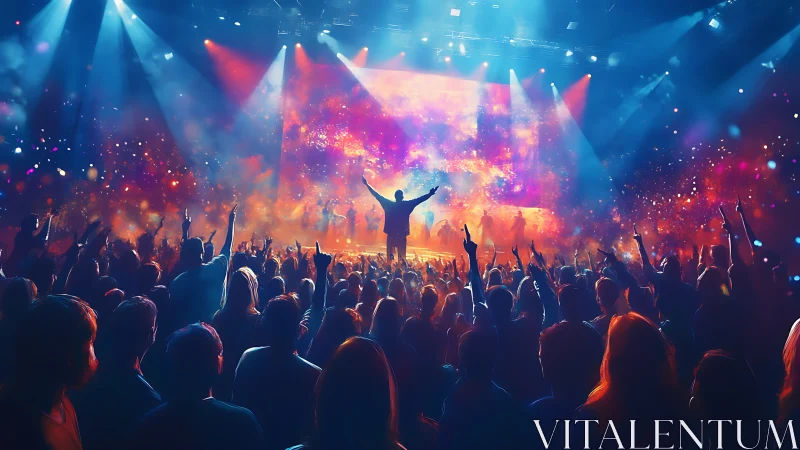 Color-drenched concert crowd basking in electric night energy.