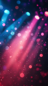 Neon confetti in drifting concert spotlights at midnight.