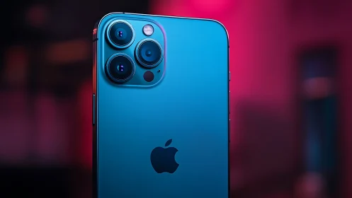 iPhone 12 Pro Max triple lens system in Pacific Blue with bokeh background