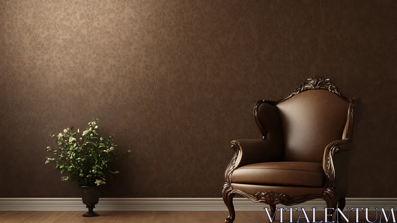 Leather wingback armchair anchors dark classic interior.