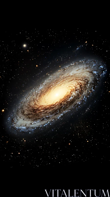 Spiral galaxy in quiet orbit wrapped in starlit dust lanes.