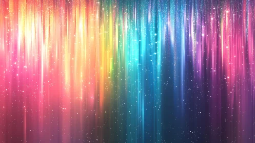 Vibrant rainbow light streaks with sparkling glitter effect background.