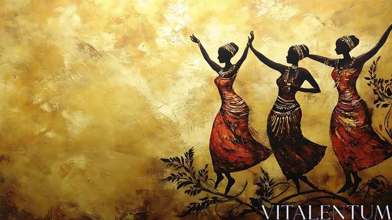 Elegant Silhouettes of African Dancers in Warm Abstract Style.