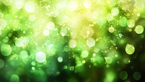 Glowing green bokeh orbs drift in soft abstract light.