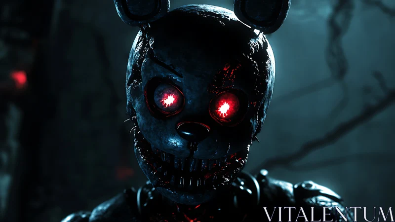 Demonic rabbit animatronic portrait with glowing red optics