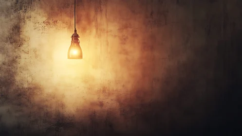 Minimalist pendant light against textured wall composition.