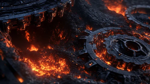 Molten gears grind slowly beneath a crust of cooling ash